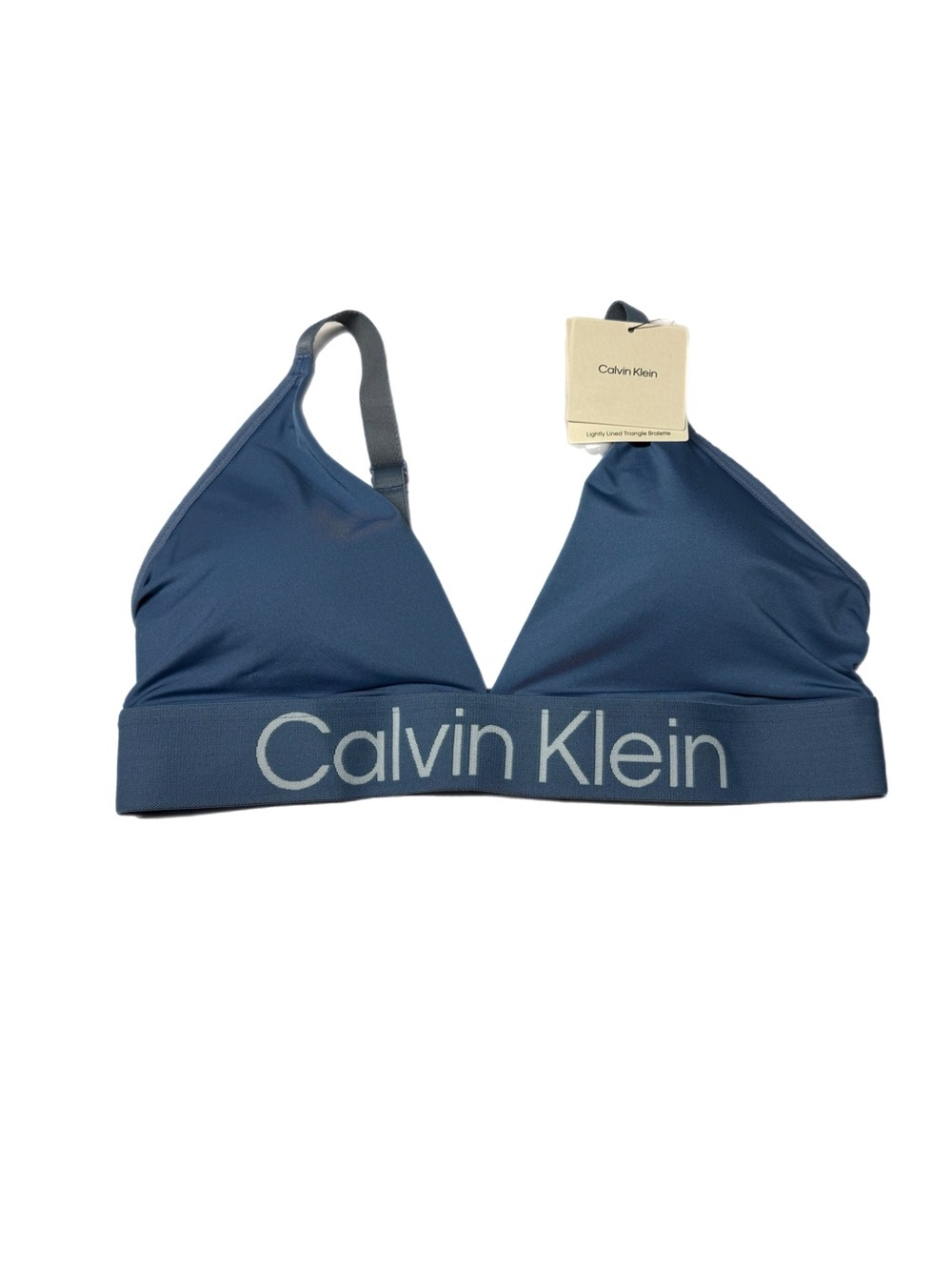 Calvin Klein Lightly Lined Triangle Bralette Blue Large Logo Band NWT